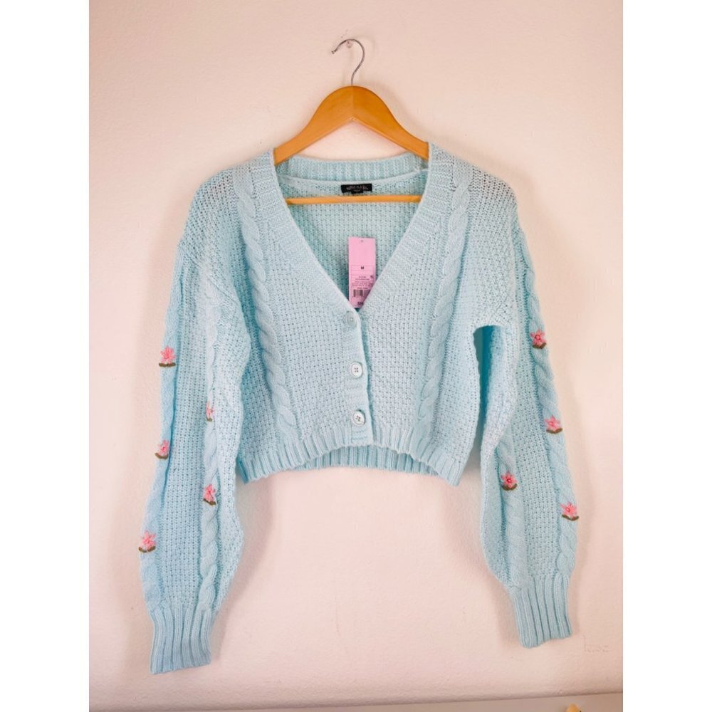 NWT Wild Fable blue knit cardigan junios size M
